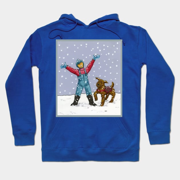 Boy and Dog in Snow Hoodie by katydidkay